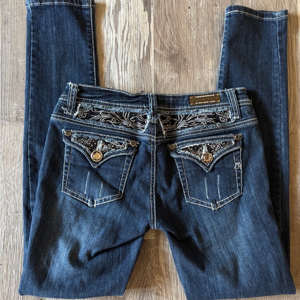 L.A. Idol Dark Blue Skinny Jeans with Embellished Pockets